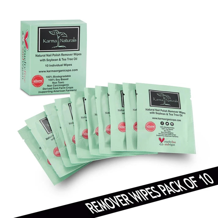 Karma Naturals Tea Tree Oil Nail Polish Remover Wipes bundle -1 Pack of 10 Indiv