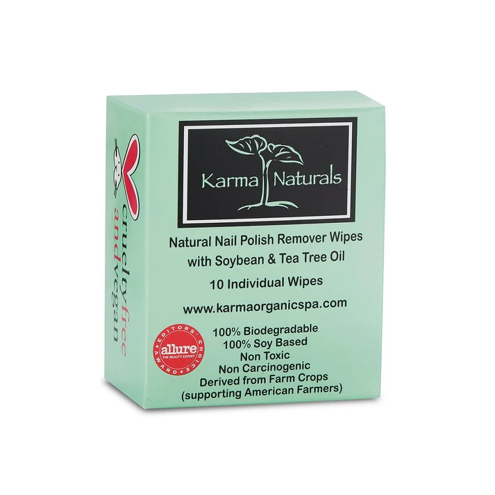 Karma Naturals Tea Tree Oil Nail Polish Remover Wipes bundle -1 Pack of 10 Indiv