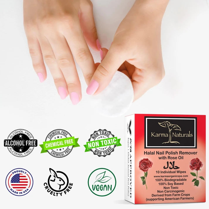 Karma Naturals Halal Nail Polish Remover Wipes with Rose Oil