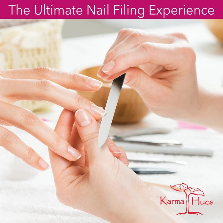 Karma Naturals Set of 2 Glass Nail Files; in Blue and Pink Velvet Pouches