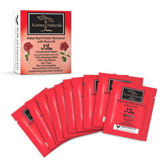 Karma Naturals Halal Nail Polish Remover Wipes with Rose Oil - 1 Pack of 10 Indi