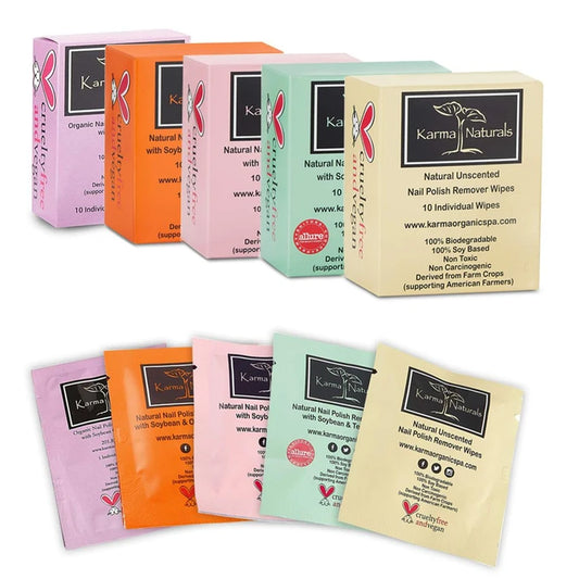 Karma Naturals Nail Polish Remover Wipes bundle - 5 Packs of 10 Individually Wra