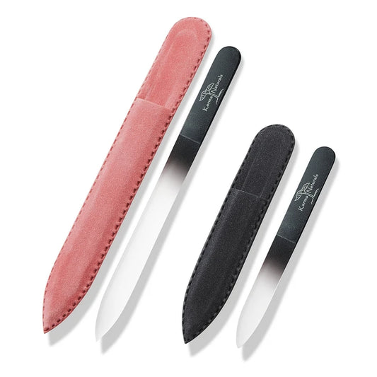 Karma Naturals  Set of 2 Glass Nail Files; in Blue and Pink Velvet Pouches